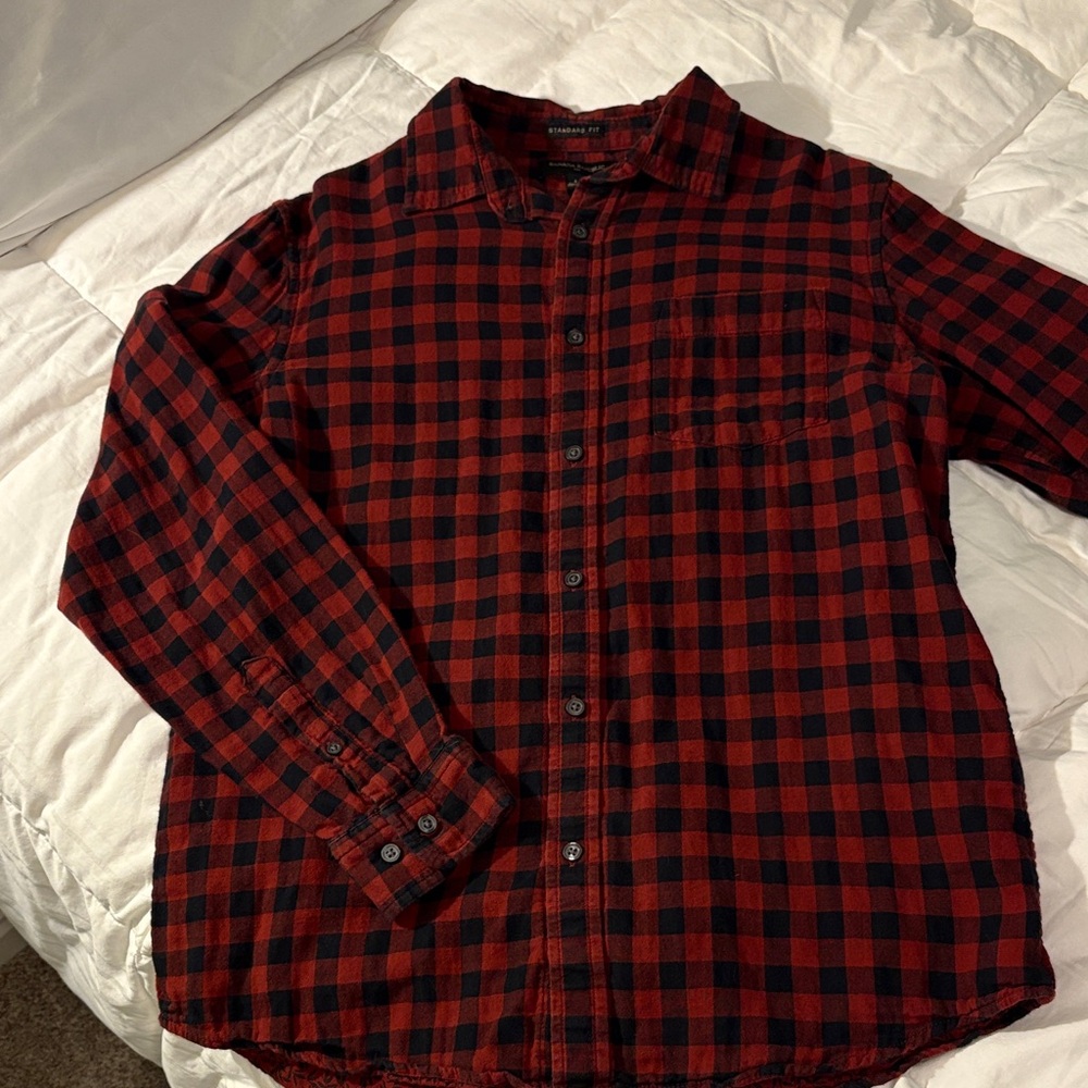 Banana Republic Red and Black Check Flannel Shirt